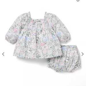 JANIE AND JACK Baby Jet Ivory Ditsy Floral Smocked Matching Set Size 6-12 Months